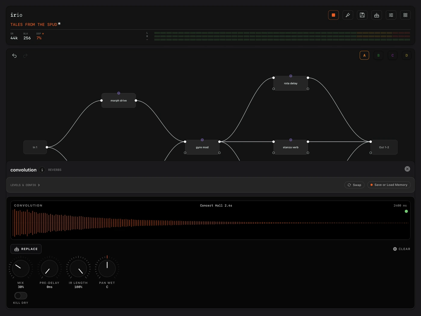 The convolution console on iPad.