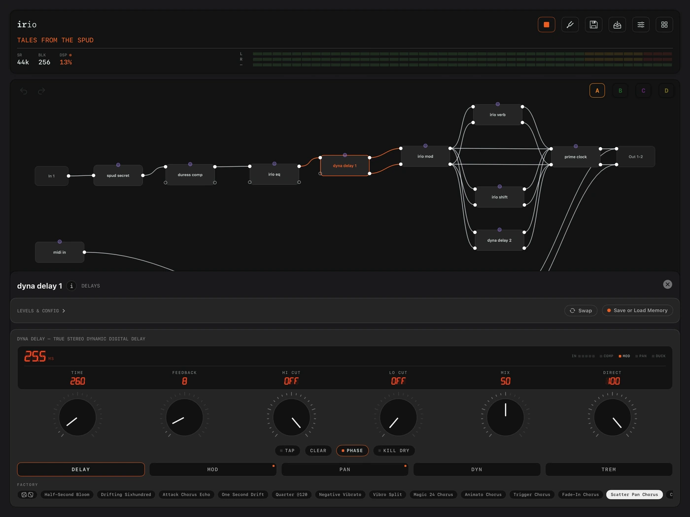 The dyna delay console on iPad.