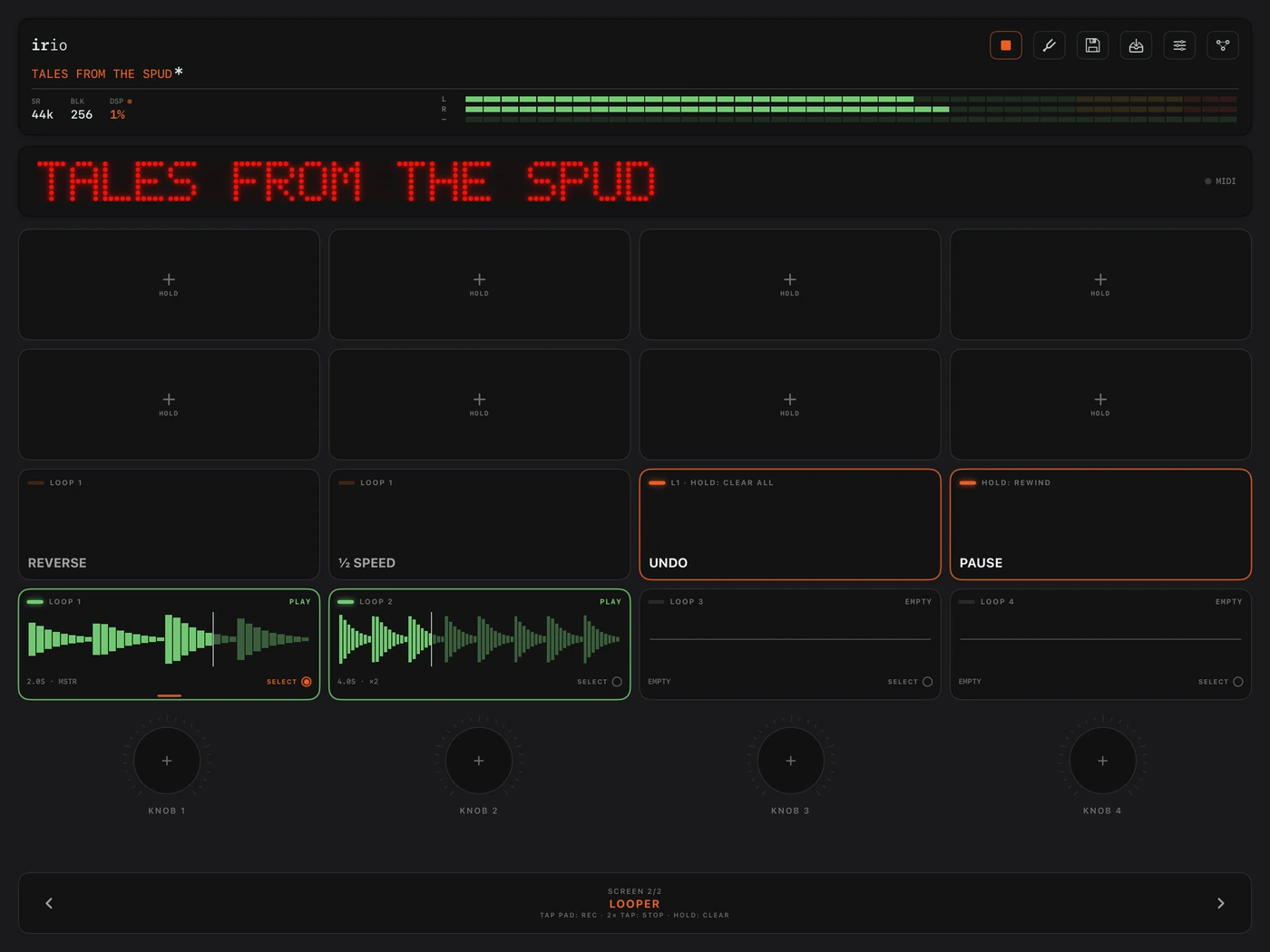 The perform page looper screen