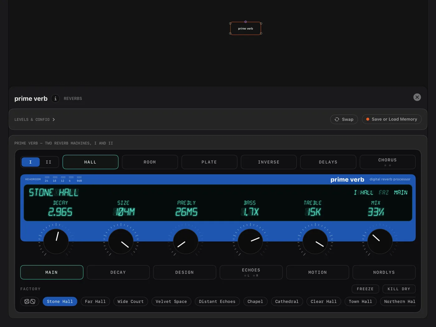 The prime verb console on iPad.