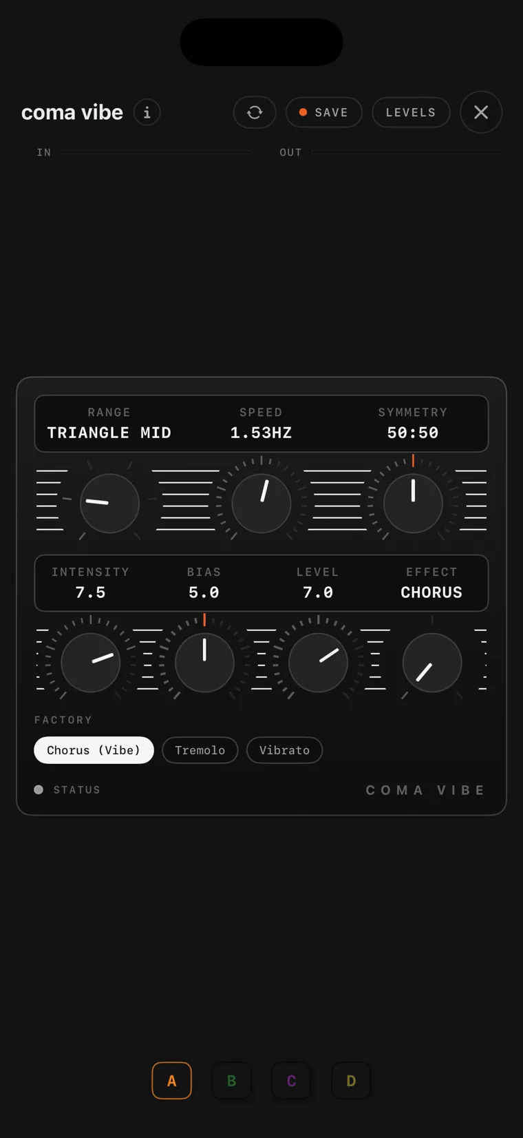 The coma vibe console on iPhone.