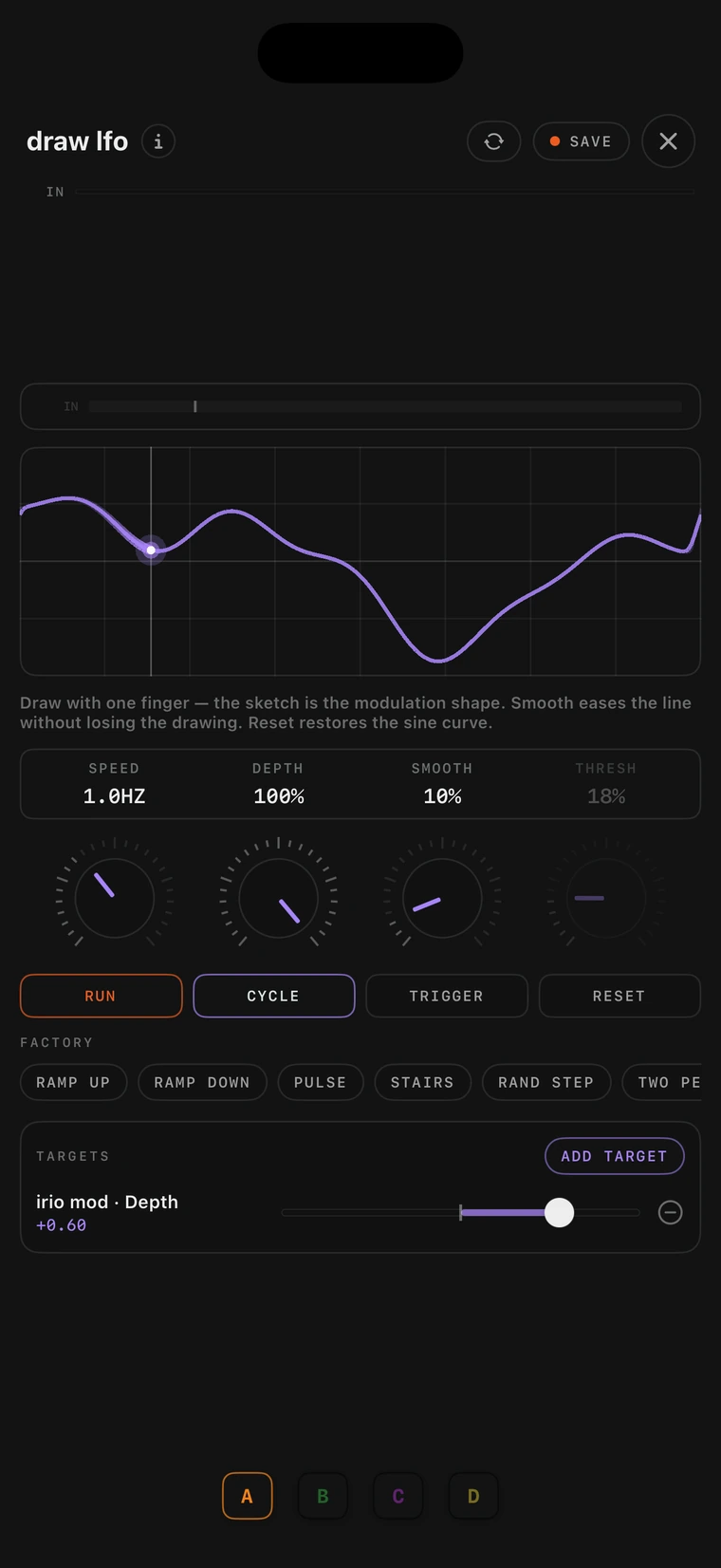 The draw lfo console on iPhone.