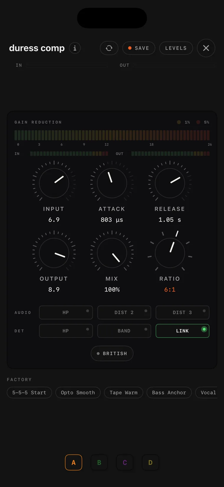The duress comp console on iPhone.