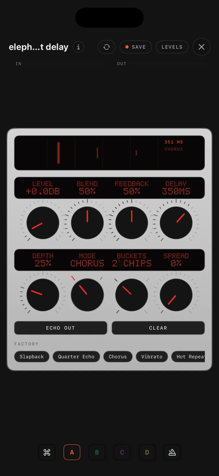The elephant delay console on iPhone.