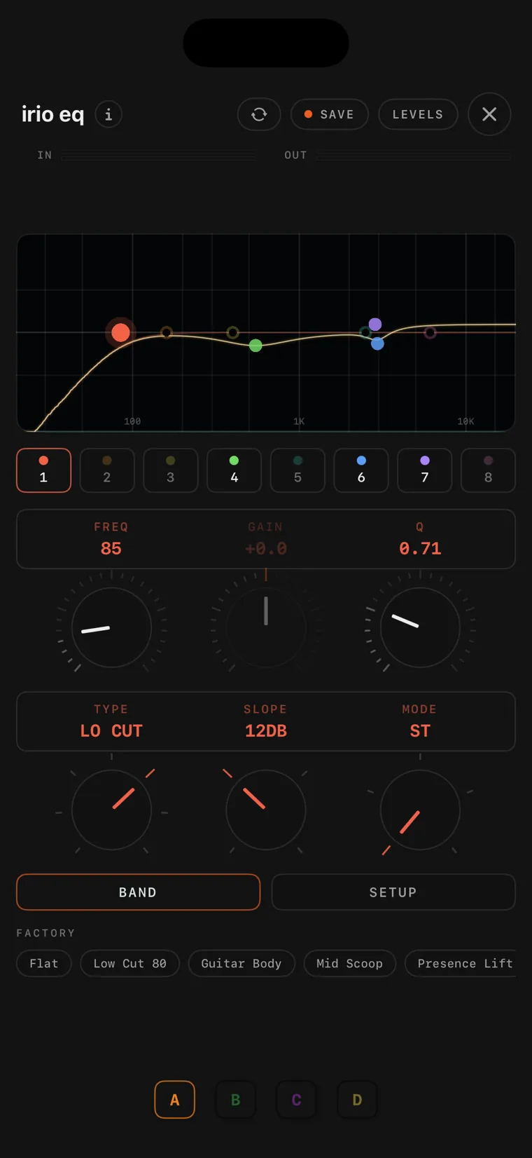 The irio eq console on iPhone.