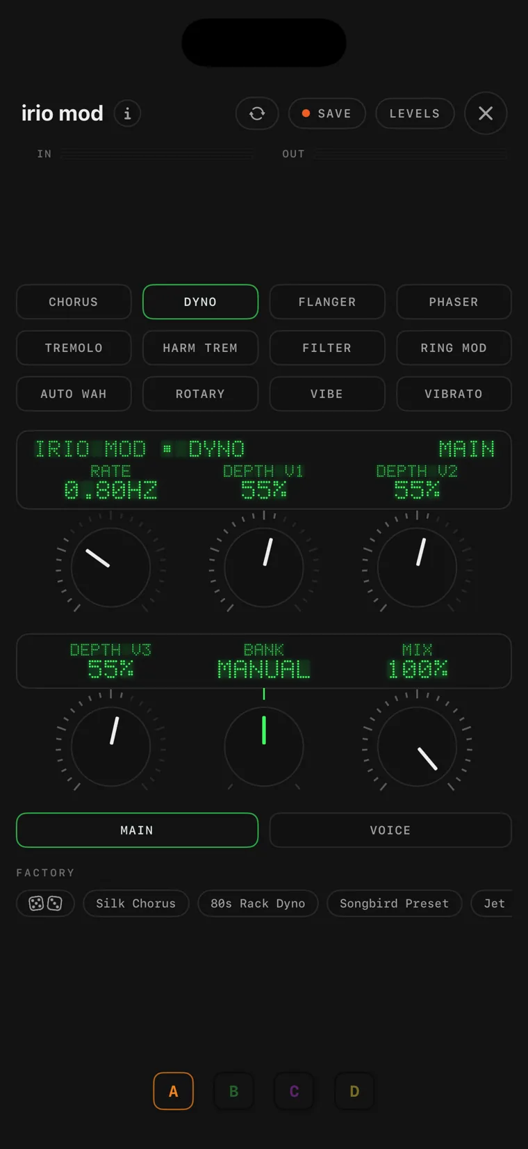 The irio mod console on iPhone.
