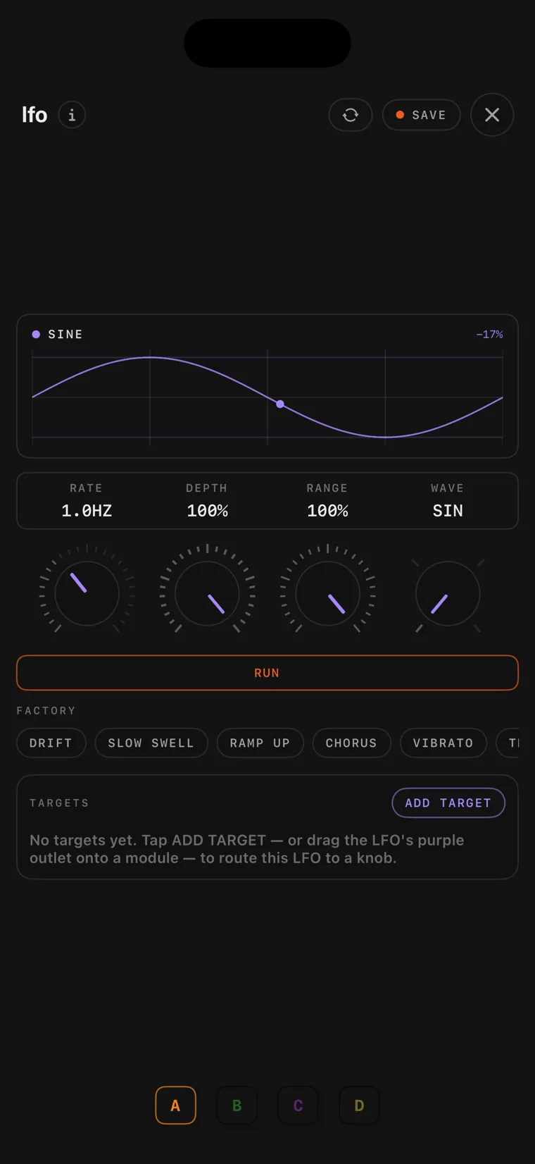 The lfo modifier console on iPhone.