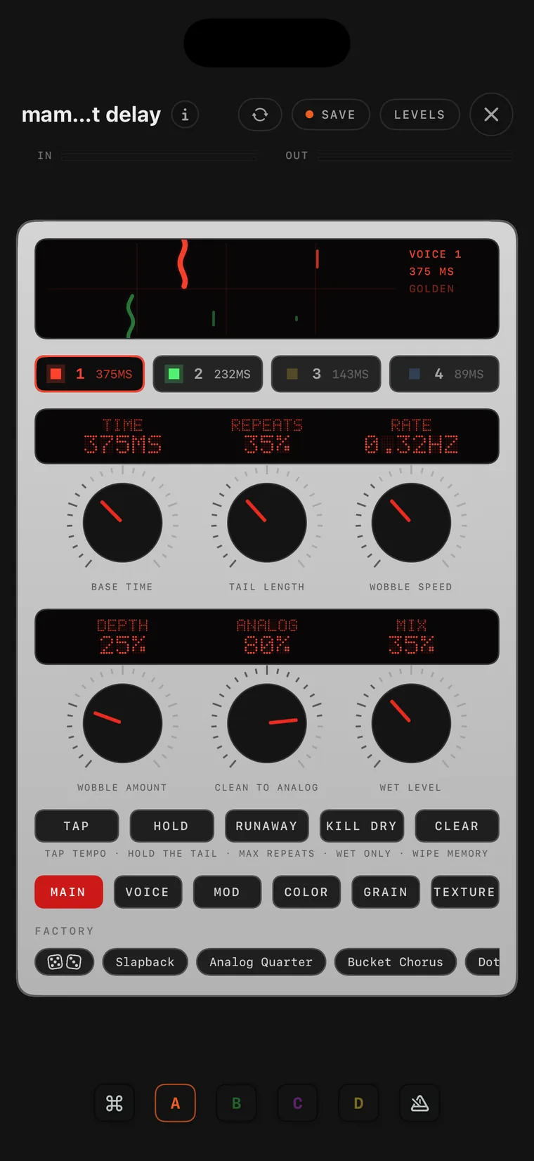 The mammut delay console on iPhone.