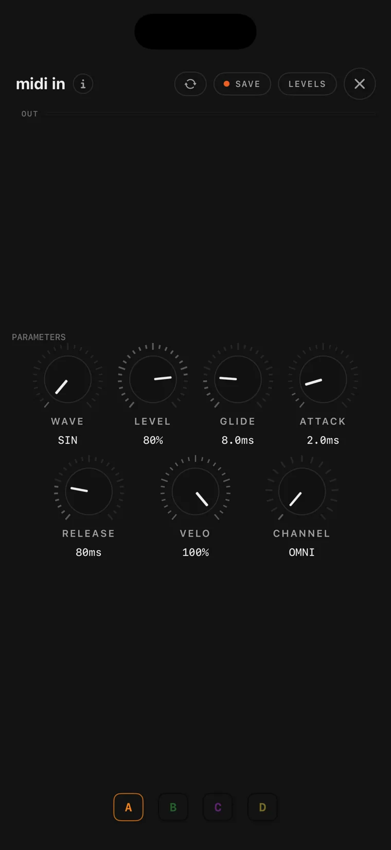 The midi in console on iPhone.