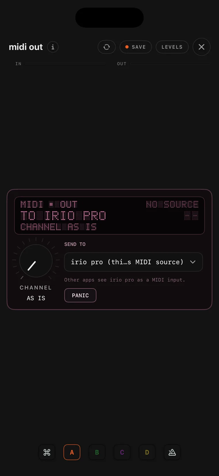 The midi out console on iPhone.