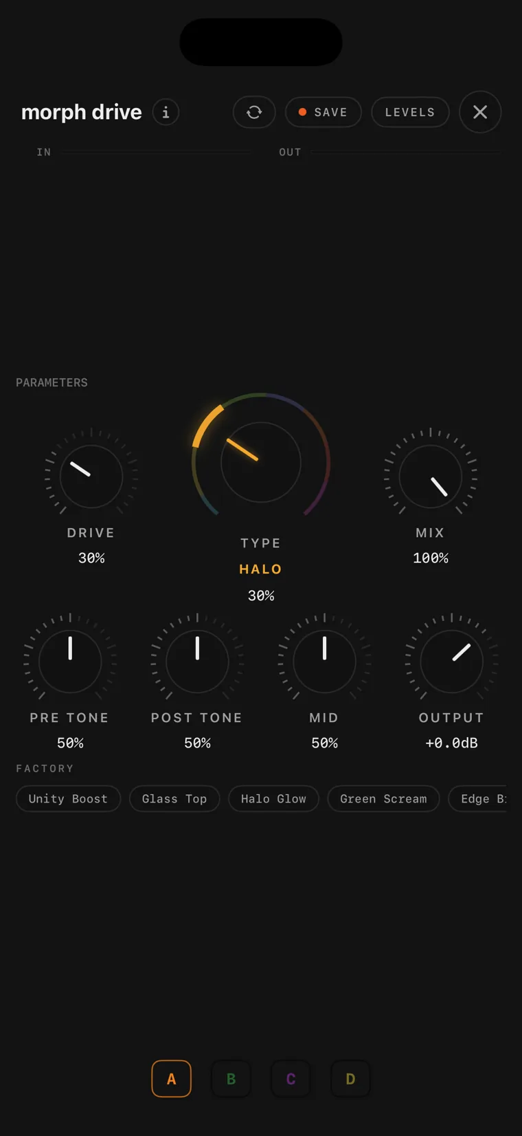 The morph drive console on iPhone.