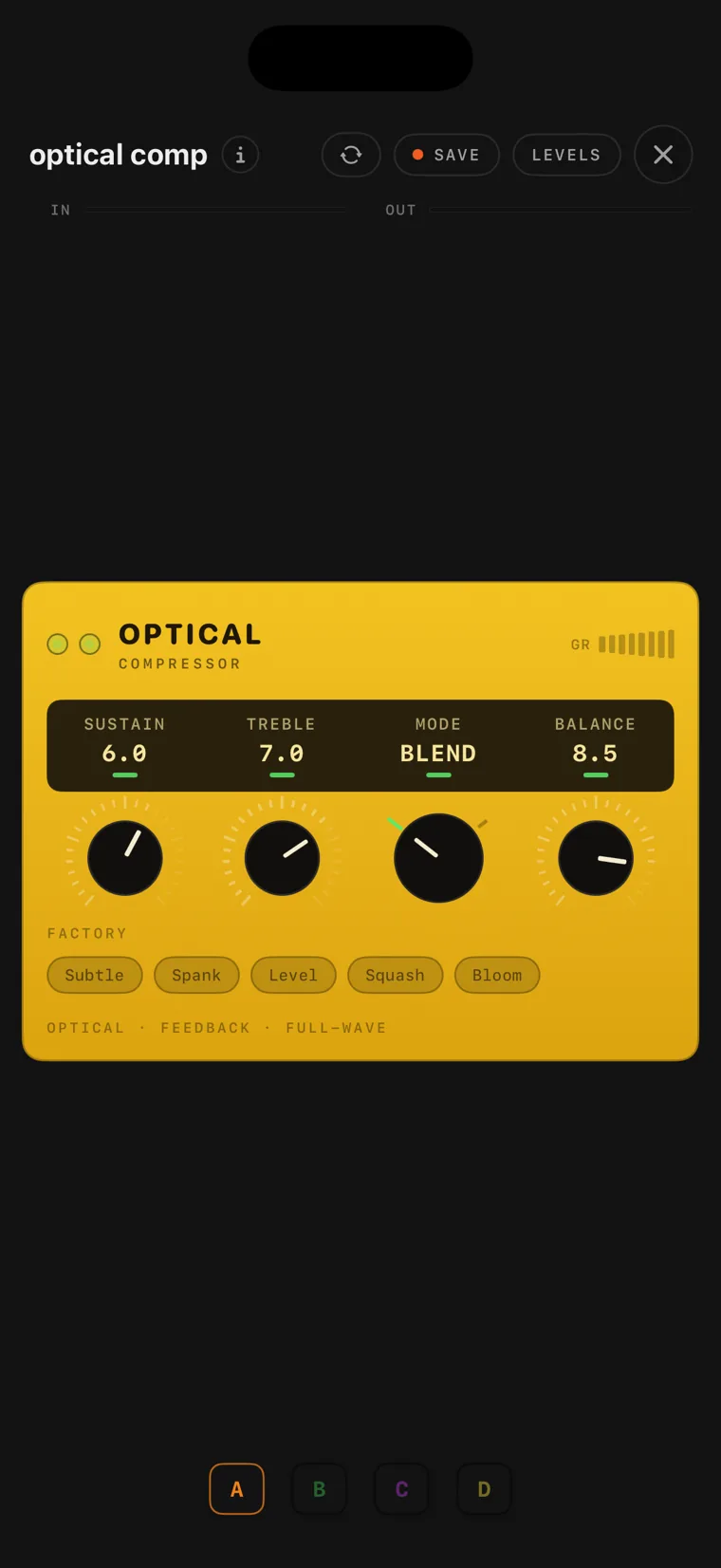 The optical comp console on iPhone.