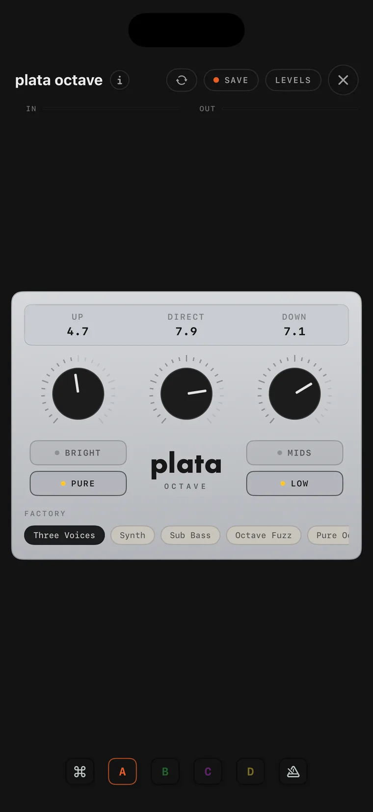 The plata octave console on iPhone.