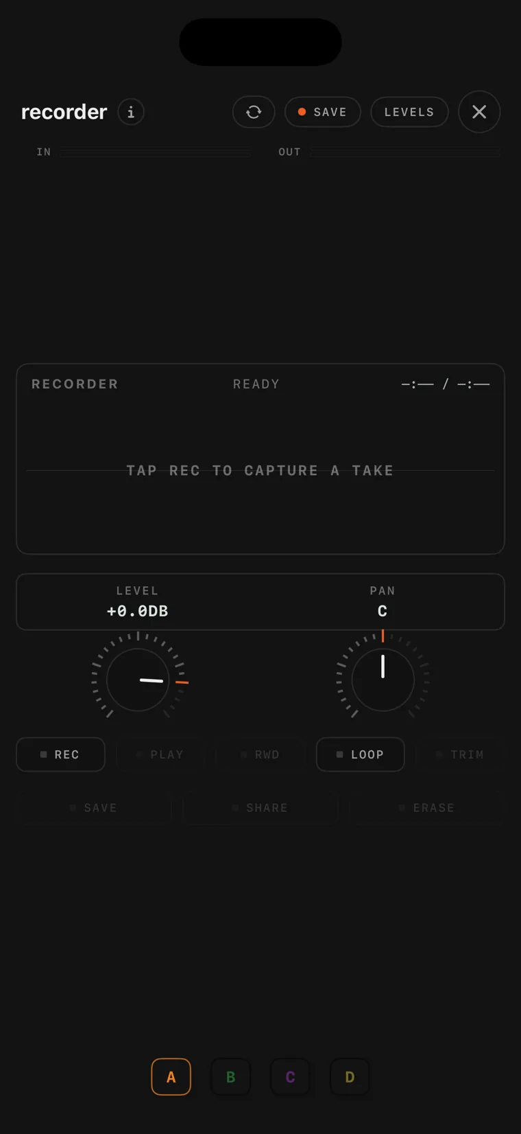 The recorder console on iPhone.