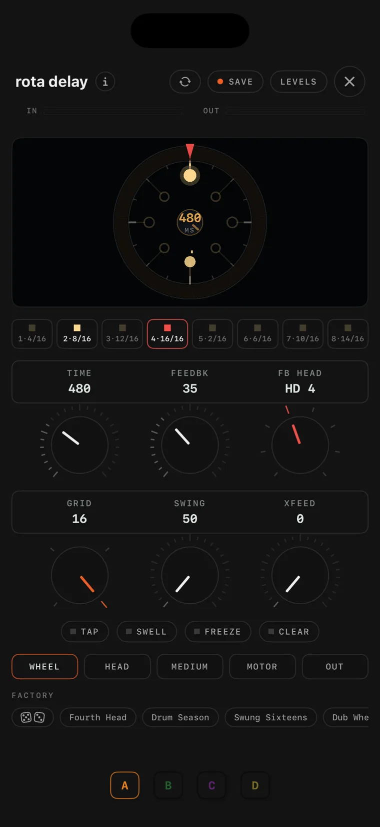 The rota delay console on iPhone.