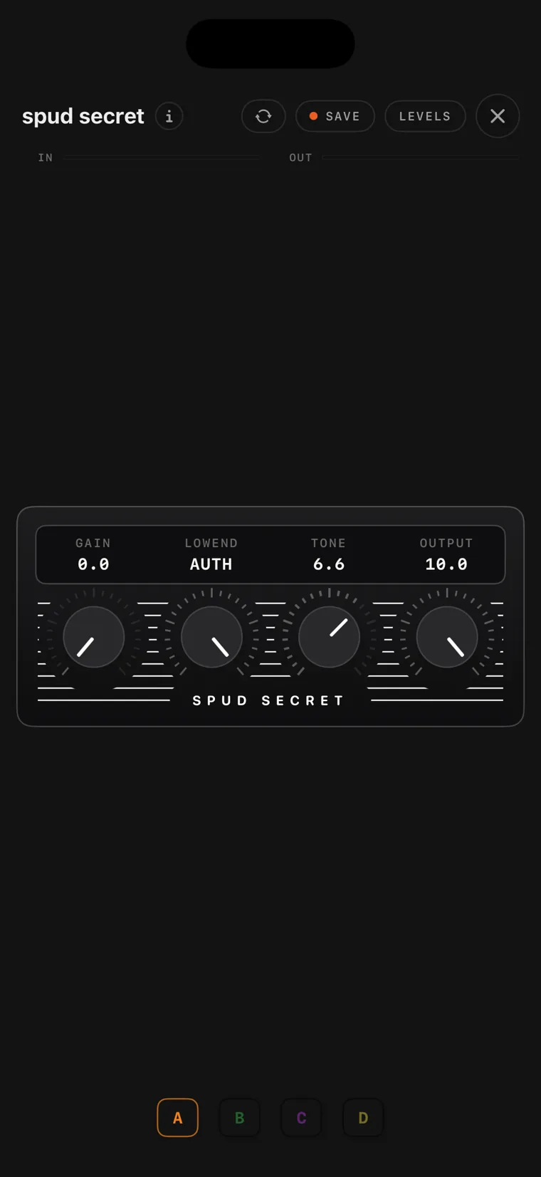 The spud secret drive console on iPhone.
