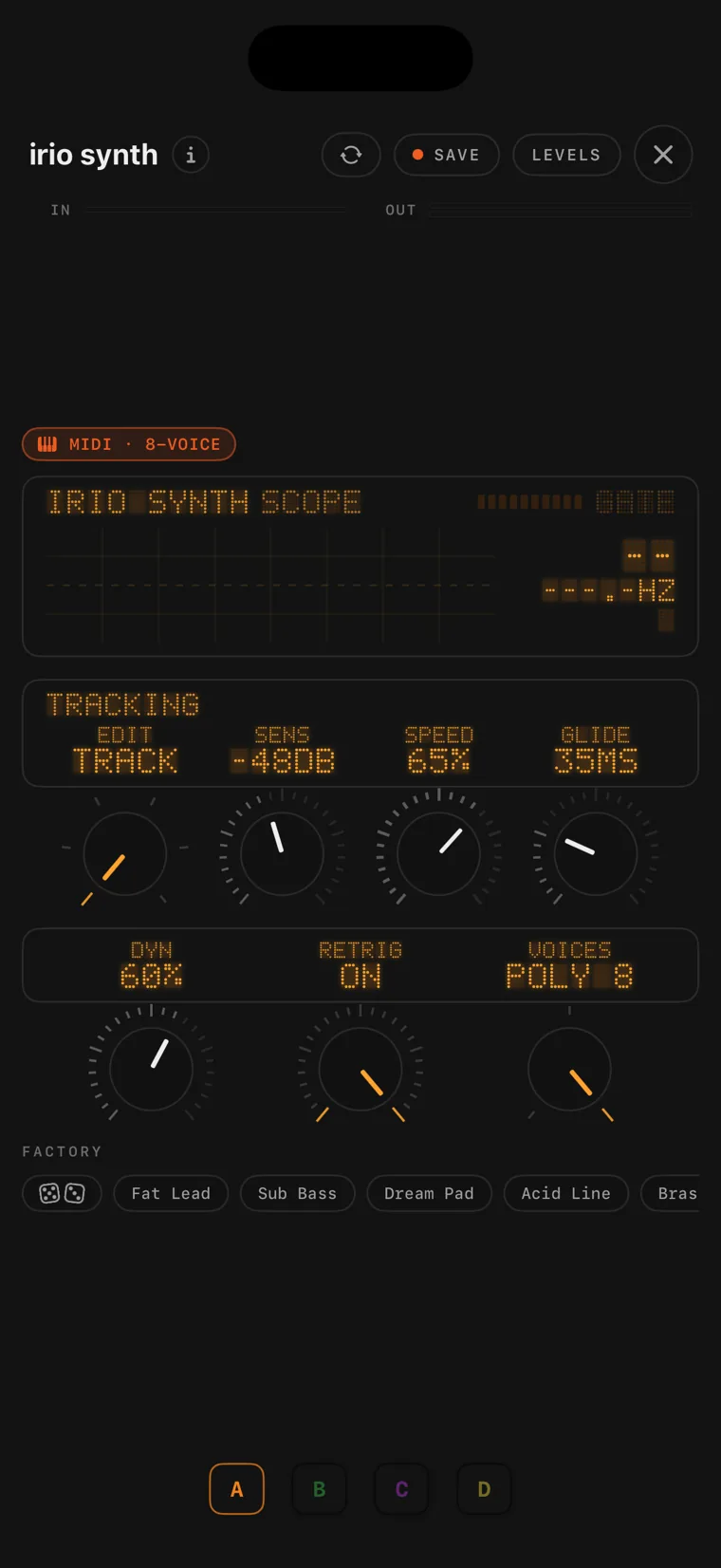 The irio synth console on iPhone.