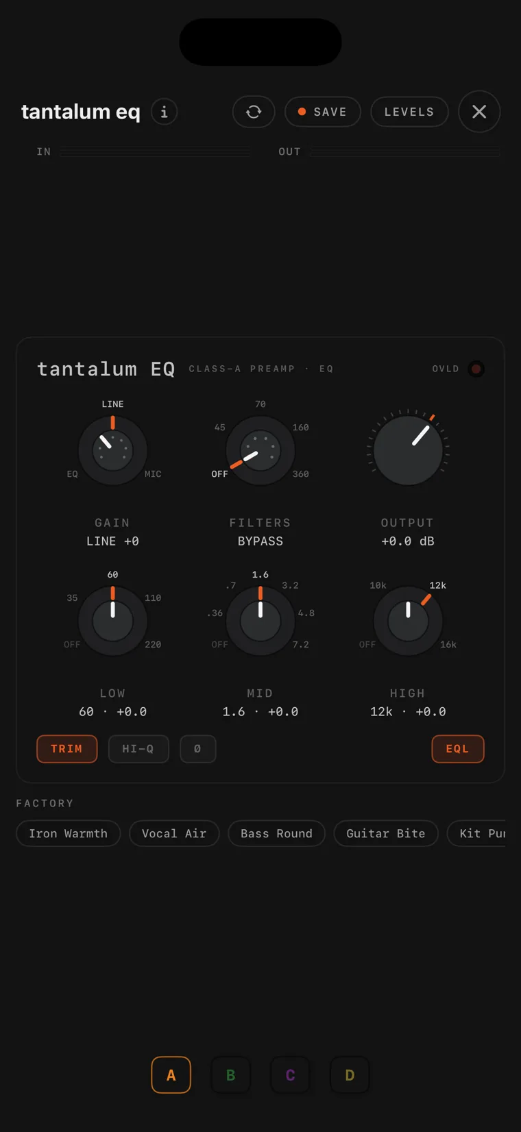 The tantalum eq console on iPhone.